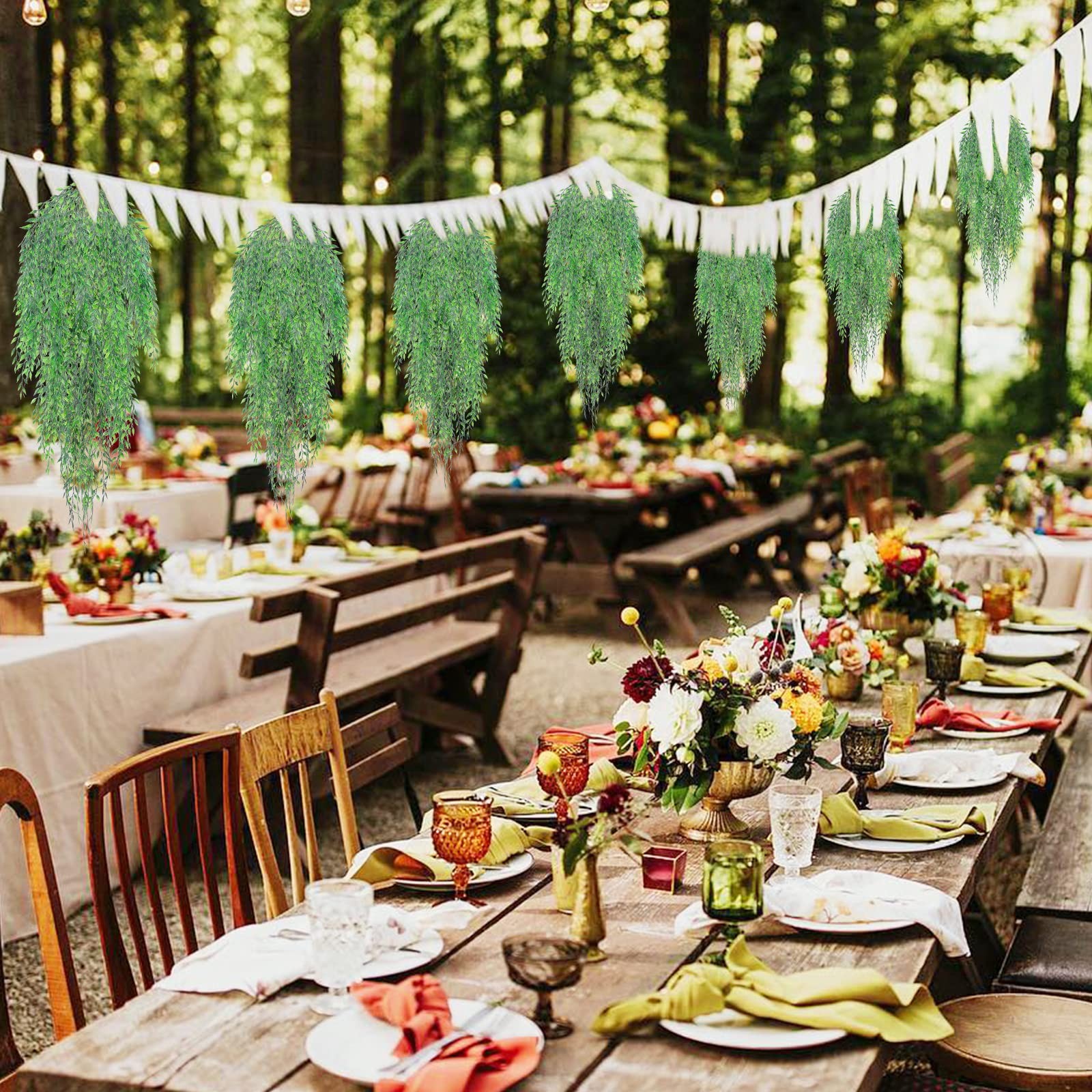 Fake Garland Hanging Vines 4 PC Artificial Weeping Willow Leaves Fake Greener…