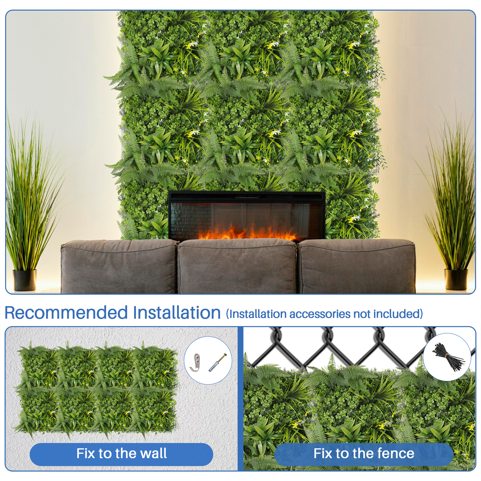 20×20″ Artificial Grass Mats 3D Mixed Plant Wall Hedge Decor Privacy Fence Panel
