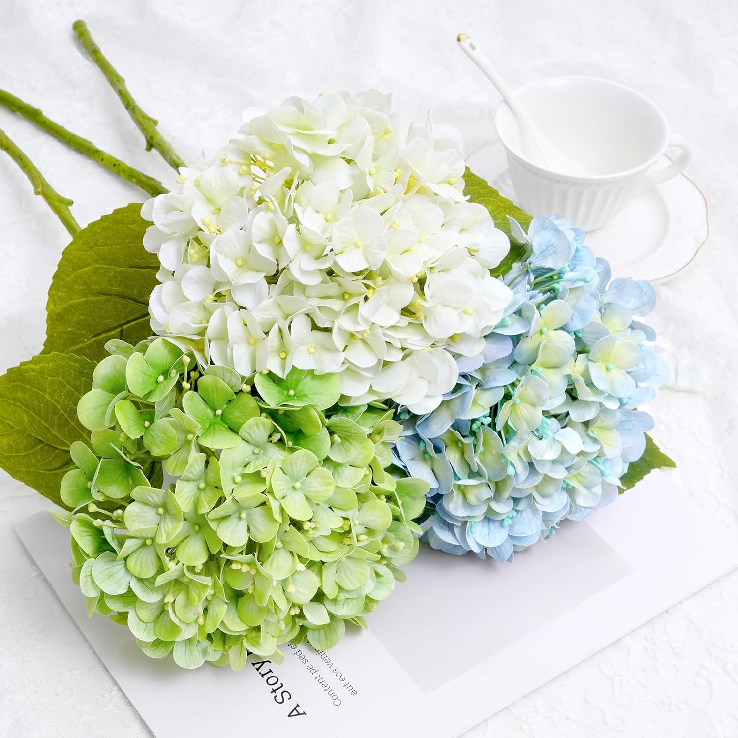 4PCS Hydrangea Artificial Flowers, Real Touch, 20″ Faux Hydrangea Flowers, Latex