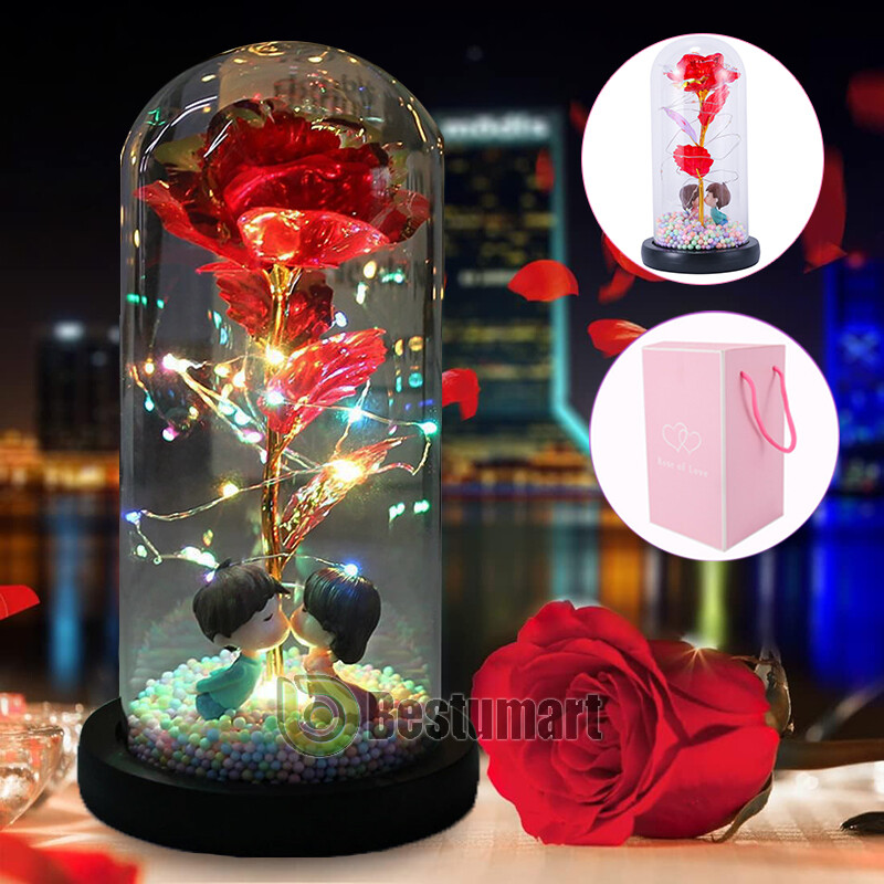 Eternal Forever Galaxy Rose Flower In Glass Dome LED Light Valentine’s Day Gift