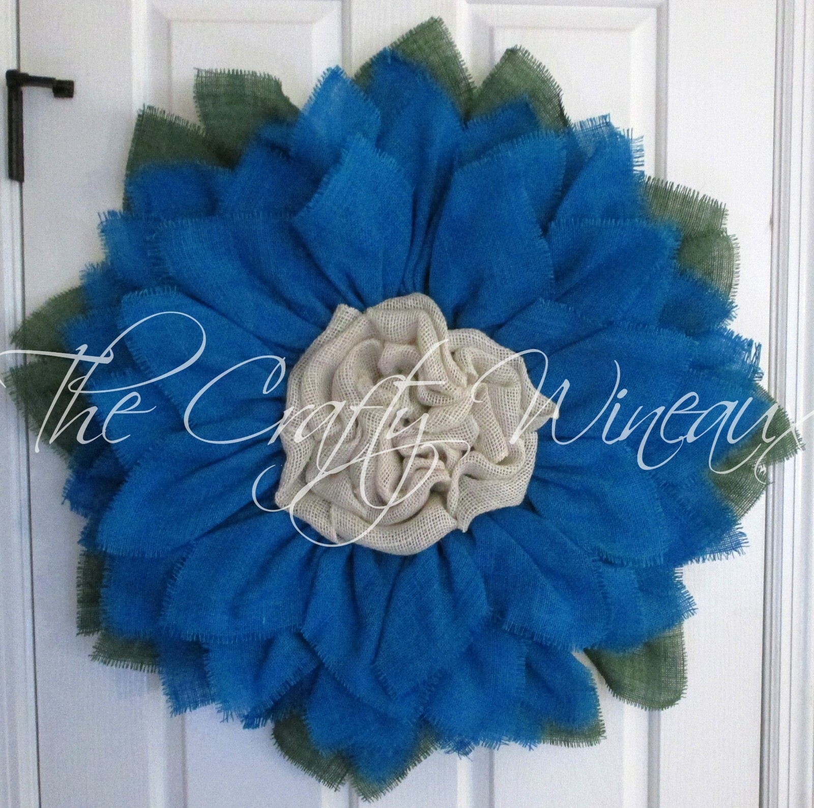 The Crafty Wineaux – Extra Large 30″ Turquoise Blue Burlap Sunflower Wreath