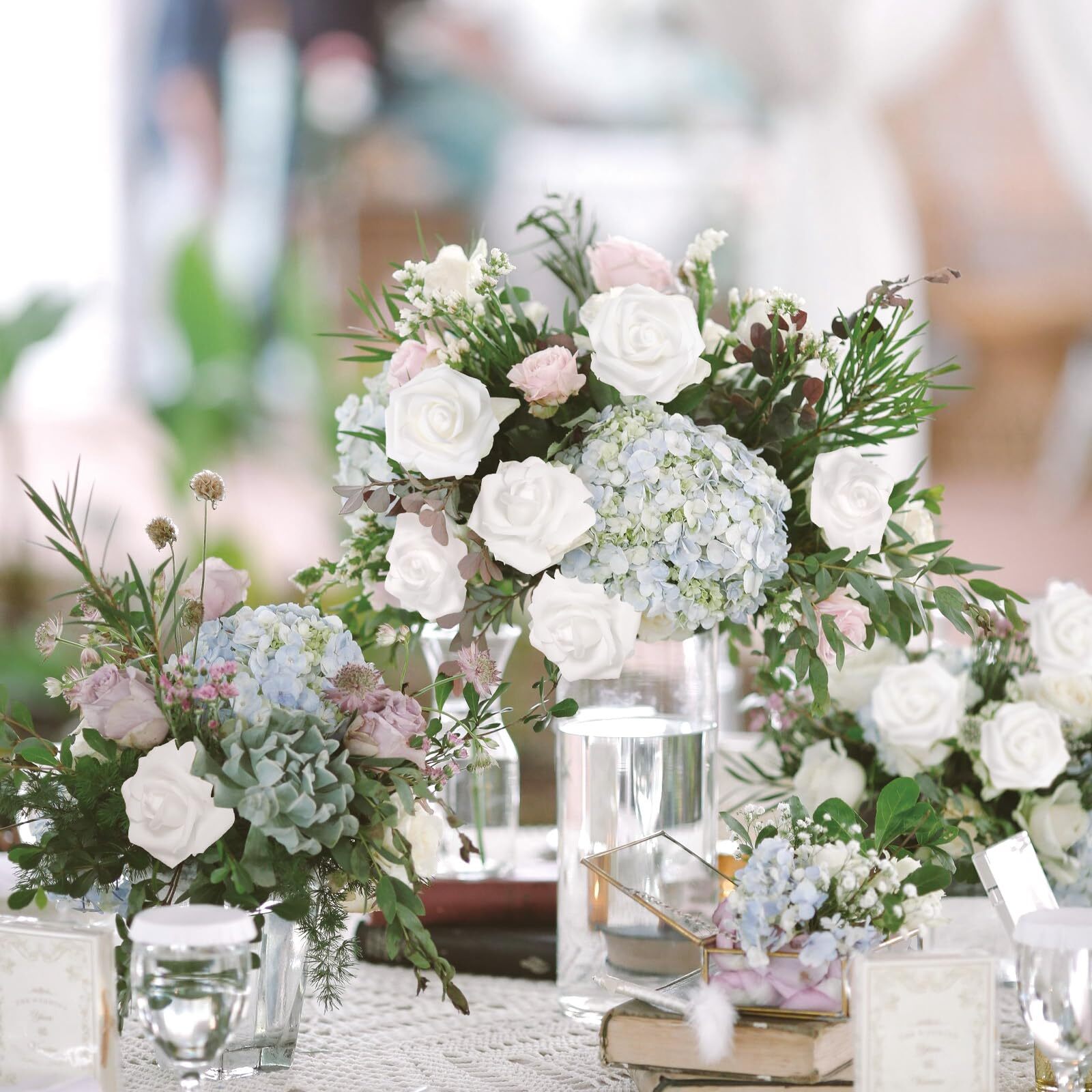 100PCS White Foam Rose Artificial Flowers DIY Wedding Bouquets Centerpiece