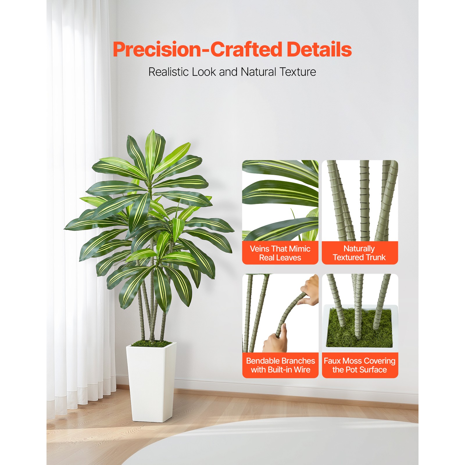 Uimoso 5ft Faux Dracaena Tree with White Pot for Indoor Spaces
