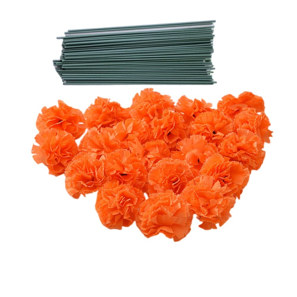 50 Artificial Silk Carnation Flower Head with Stems Set,Vase Fillers,Marigold…
