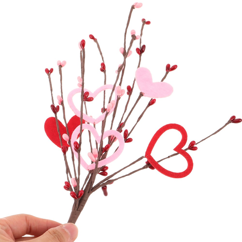 10Pcs Romantic Heart Shaped Artificial Berry Stem Picks for Valentine Decor