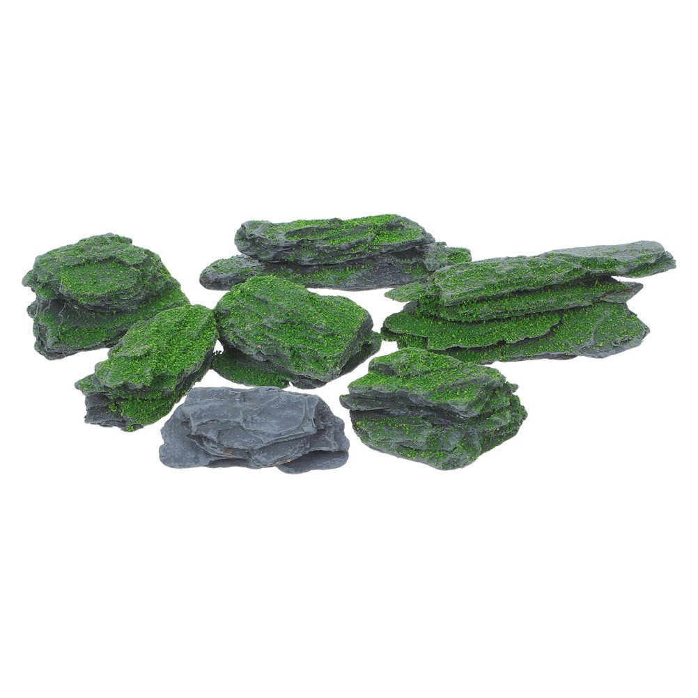 7Pcs Simulated Moss Covered Stones for Home Garden Decoration Grey