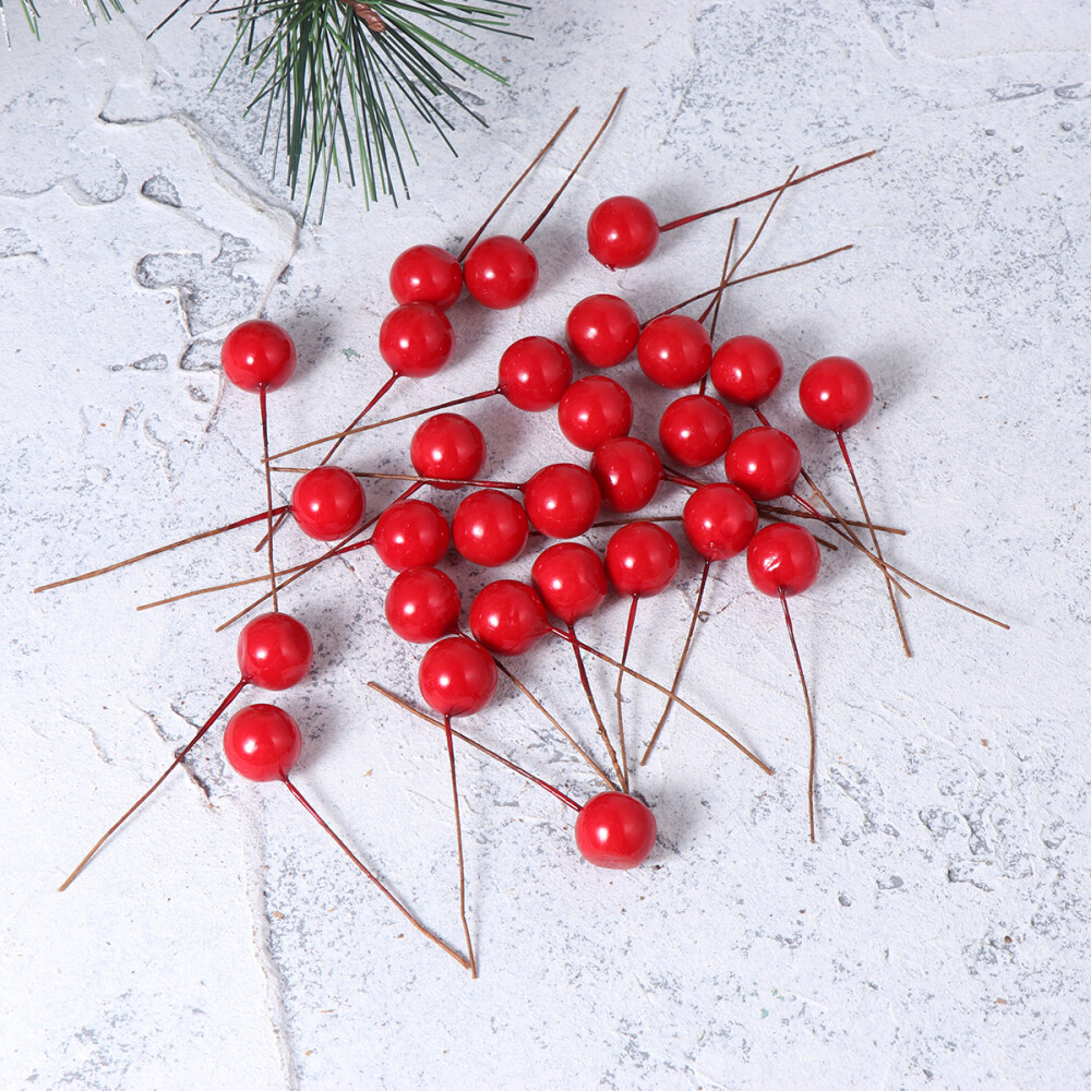 100x Lifelike Berry Red Ball Ornament Artificial Fruit Cherry for Garland Wreath