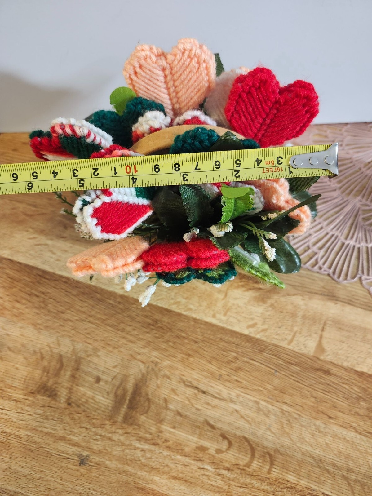 Basket of Heart Flowers Crochet Vintage Handmade