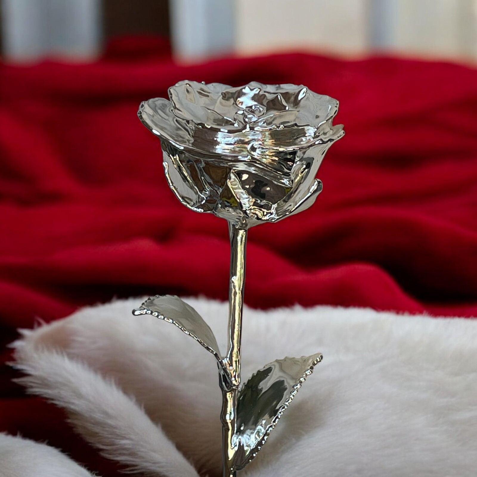 100% Real Rose Plated with Silver, Long Stem, 11.5 Inches.