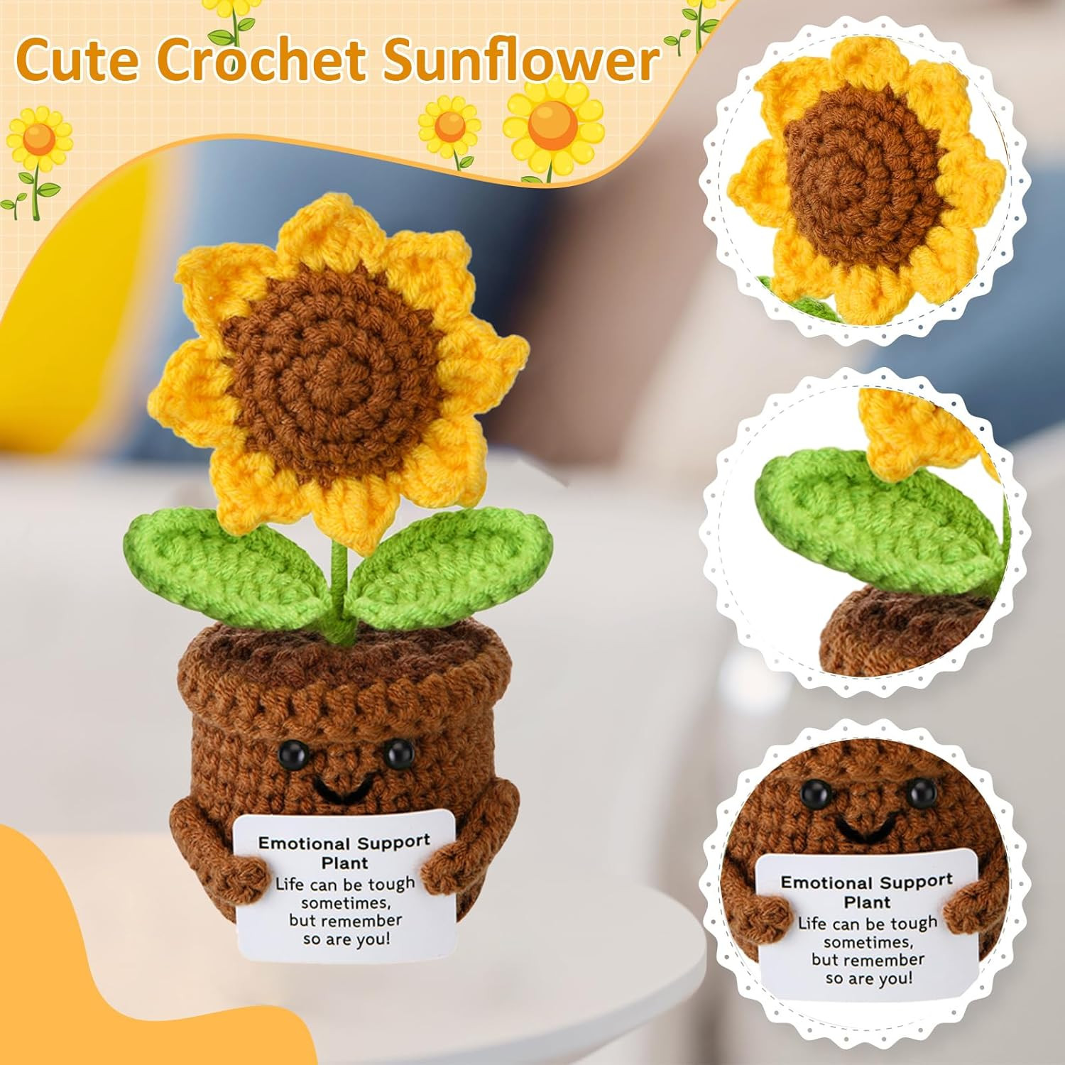 Emotional Support Plush Plant Crochet Sunflower Gifts for Women Mom Teacher Cowo