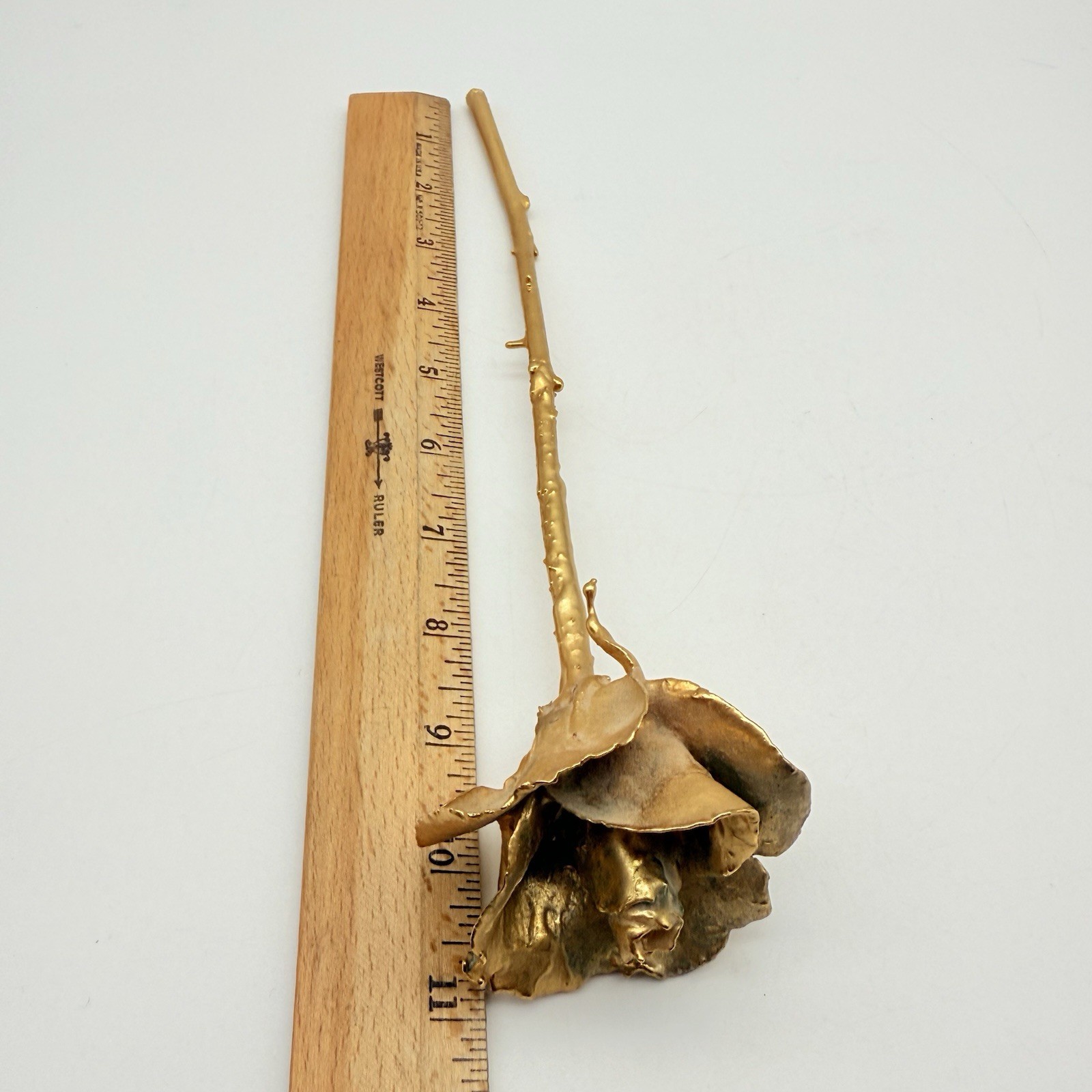 Vintage Brass Rose Long Stemmed 11 In Long Dimensional Rose Mother’s day