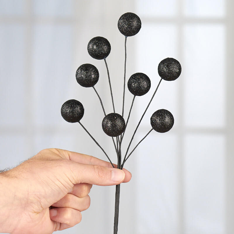 Set of 12 Black Glittered Disco Ball 9-1/2″ Tall Floral Picks