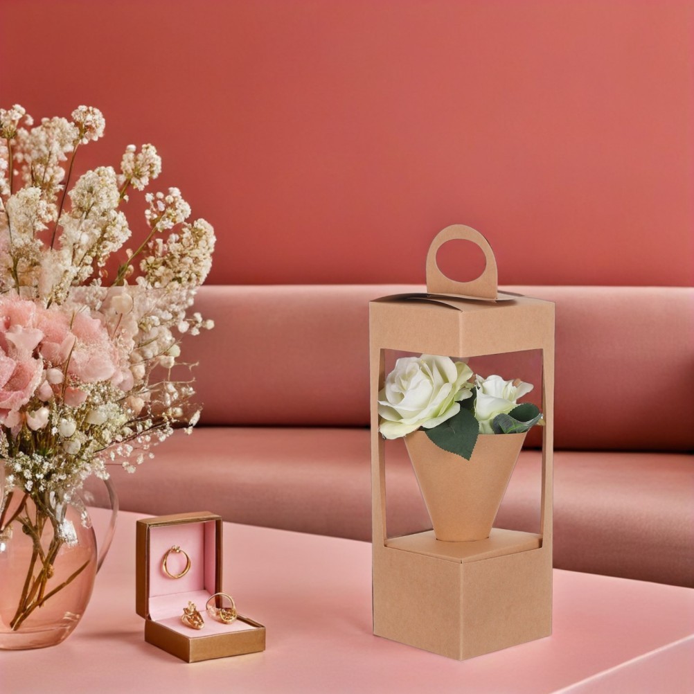 10Pcs Folding Paper Flower Basket Handled Floral Arrangement Box for Home Decor