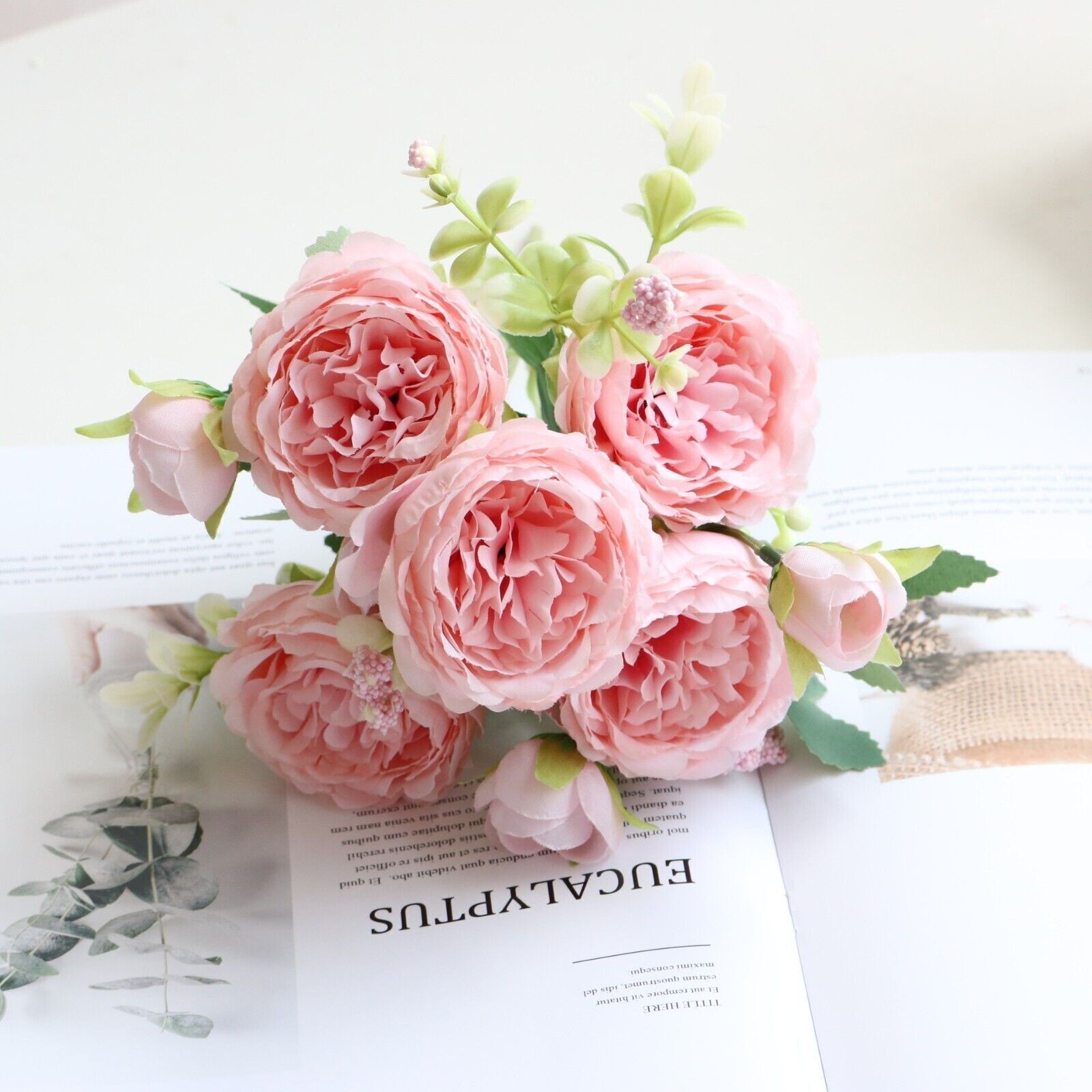 2 Bunches 9 Heads Silk Peony Artificial Flowers Wedding Bouquet Home Party Decor