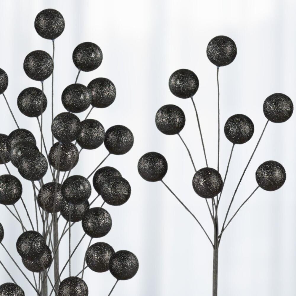 Set of 12 Black Glittered Disco Ball 9-1/2″ Tall Floral Picks