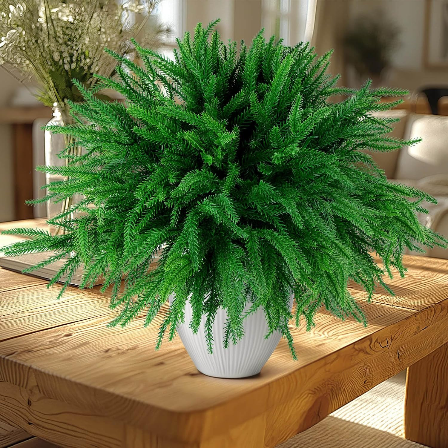 20 Pcs Artificial Christmas Norfolk Pine Stems, 18″ Real Touch Norfolk Pine B…