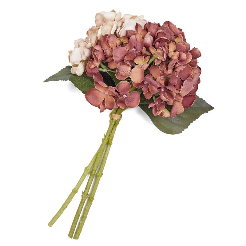 7″ Diam. Burgundy and Beige Artificial Hydrangea 13-1/2″ Bouquet