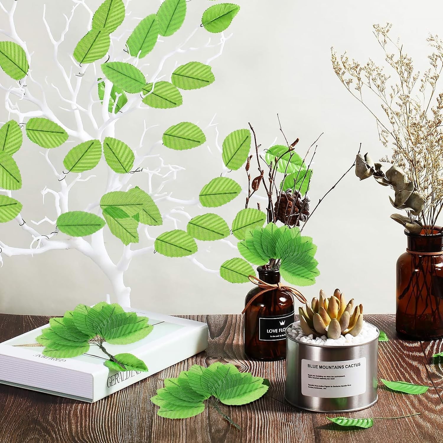 10Pcs Artificial Leaves for DIY Crafts, Faux Silk Greenery with Bendable Stem…