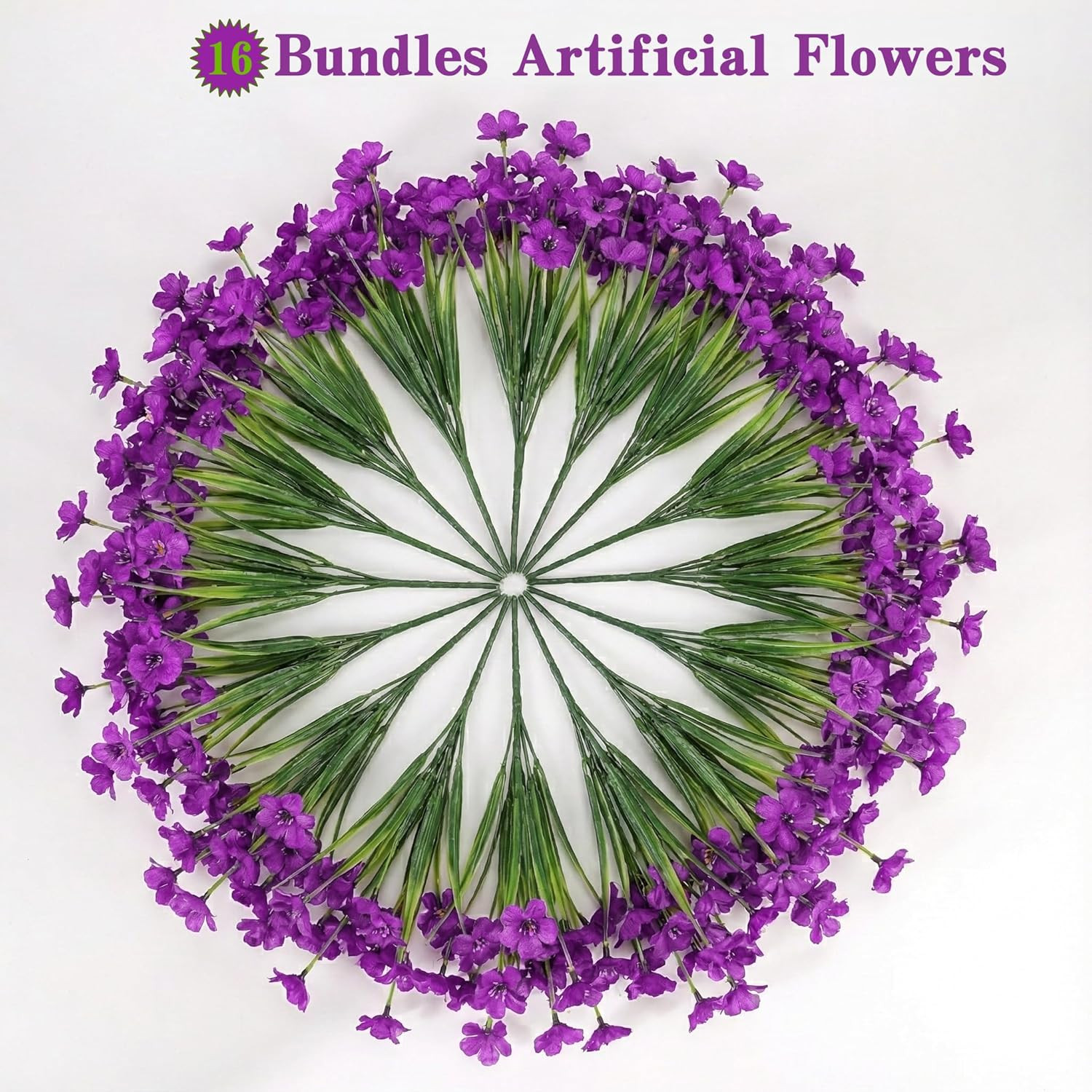 Geegoods Artificial Mums Flowers for Outdoors, 16 Bundles UV Resistant Fake Plas