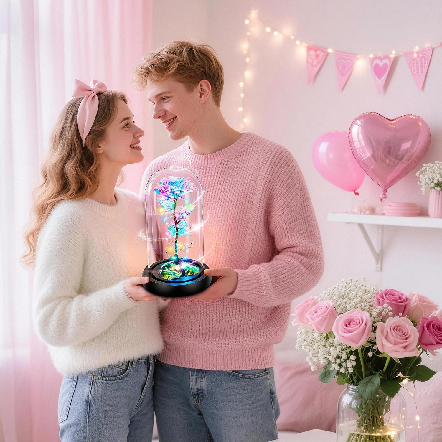 Color-Changing Rotating Rose in Glass Dome – A Unique Gift for Mom or Loved Ones