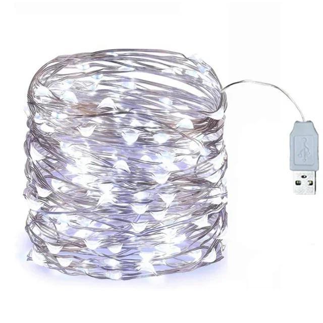 USB LED String Lights Silver Wire Garland Light Waterproof Fairy Lights