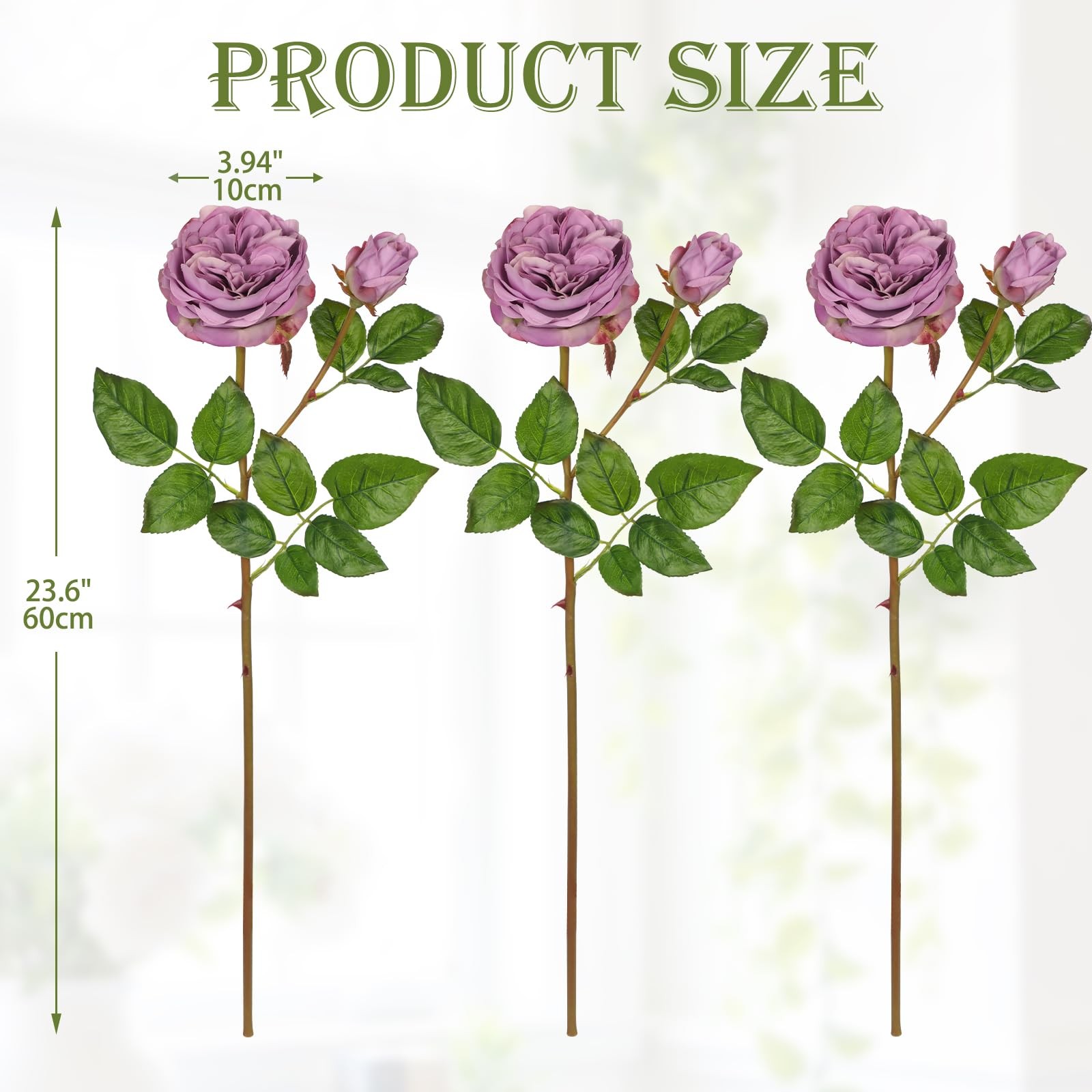 Real Touch Artificial Roses (Set of 3) – 23.6″ Long Stem Purple Garden Roses …