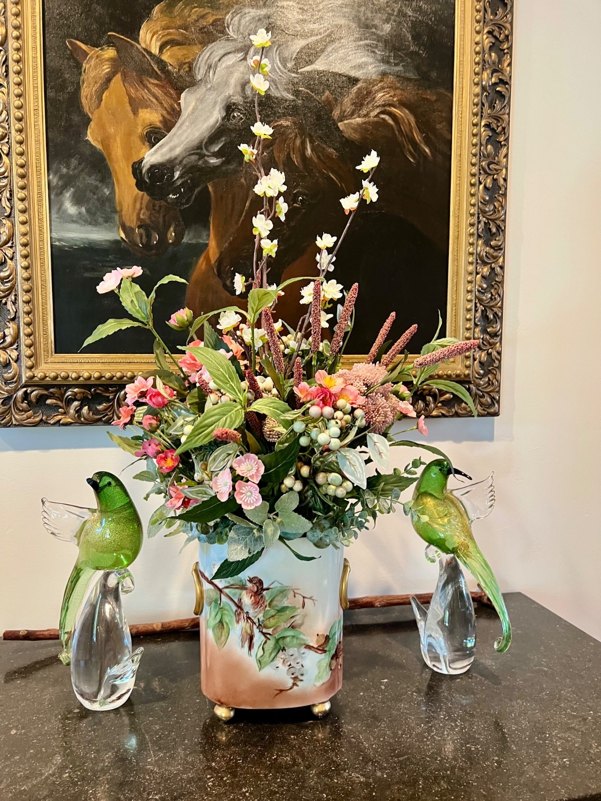 New Faux Silk Floral Everlasting Arrangement in Vintage Limoges Vase