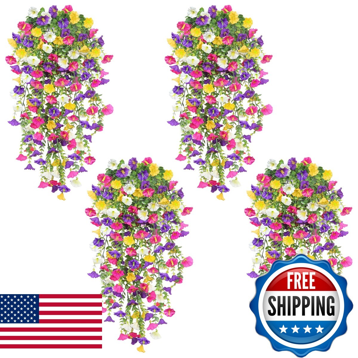 TURNMEON 4PCS Artificial Hanging Flowers 276 Heads Faux Petunias Eucalyptus
