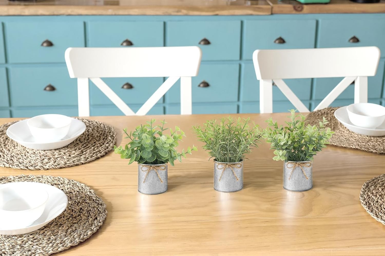 Fake Plants in Farmhouse Galvanized Metal Pots 3 Pack Small Potted Artificial