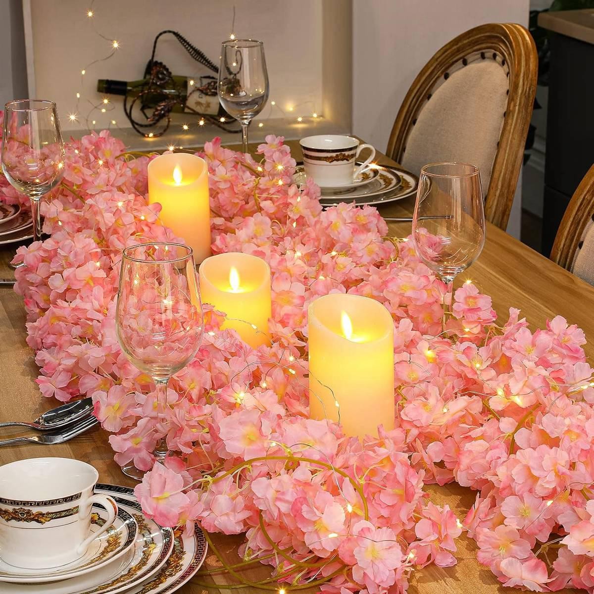1/2/5M Cherry Blossom LED String Lights Flower Vine Fairy Garland Wedding Decor