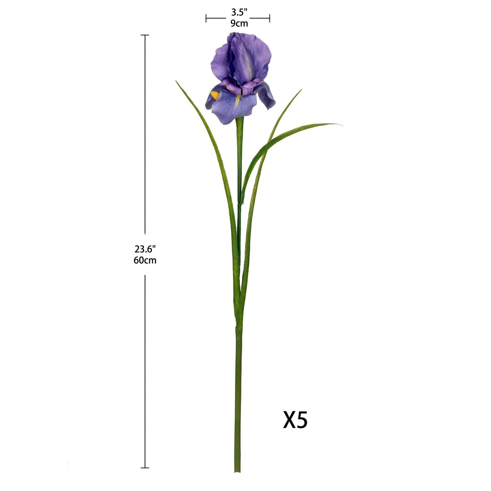 Iris Flowers Artificial 5 Pcs Real Touch Long Stems Iris Flowers 23.6″ Silk I…