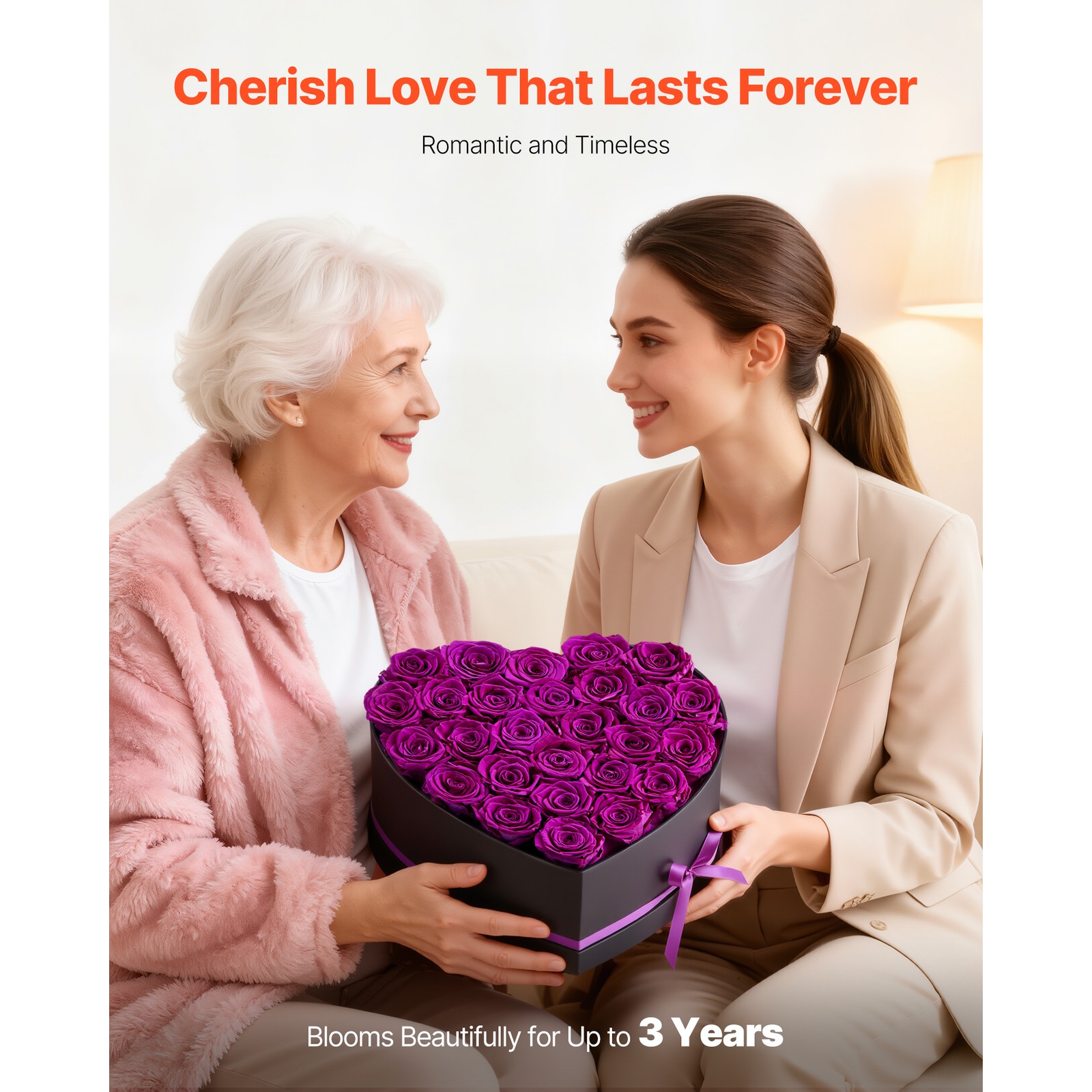 Uimoso 27 Preserved Roses in Heart-Shaped Box – Eternal Purple Flower Bouquet