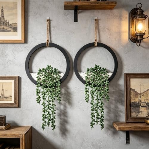 Boho Wall Decor, 2Pcs Fake Hanging Plants Artificial Succulents, Indoor Hanging