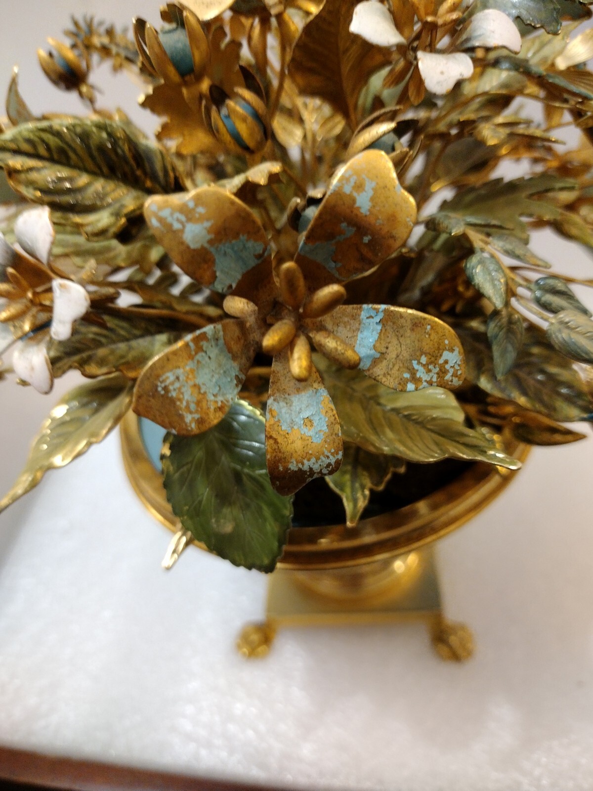 Enameled Flower Bouquet Tipped In Real Gold Labeled Italy Enameled Metal Aqua