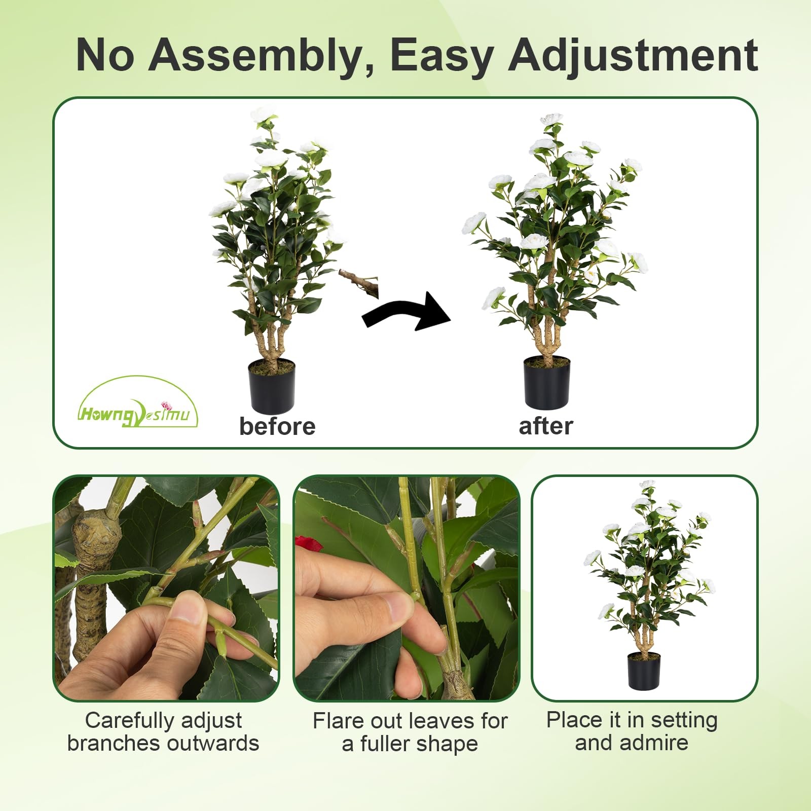 Best Artificial Camellia Tree 2 Pack, 38 Faux Plant in Pot with White Flowers
