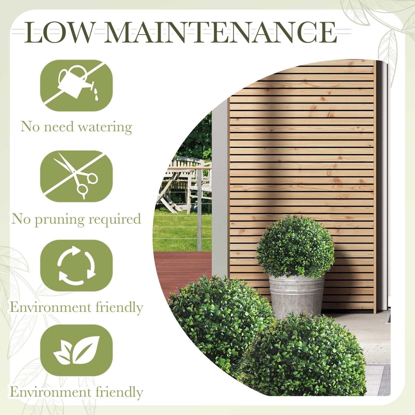 2 Pack 18″ Artificial Boxwood Ball Topiary Trees – UV Resistant Faux Plants for