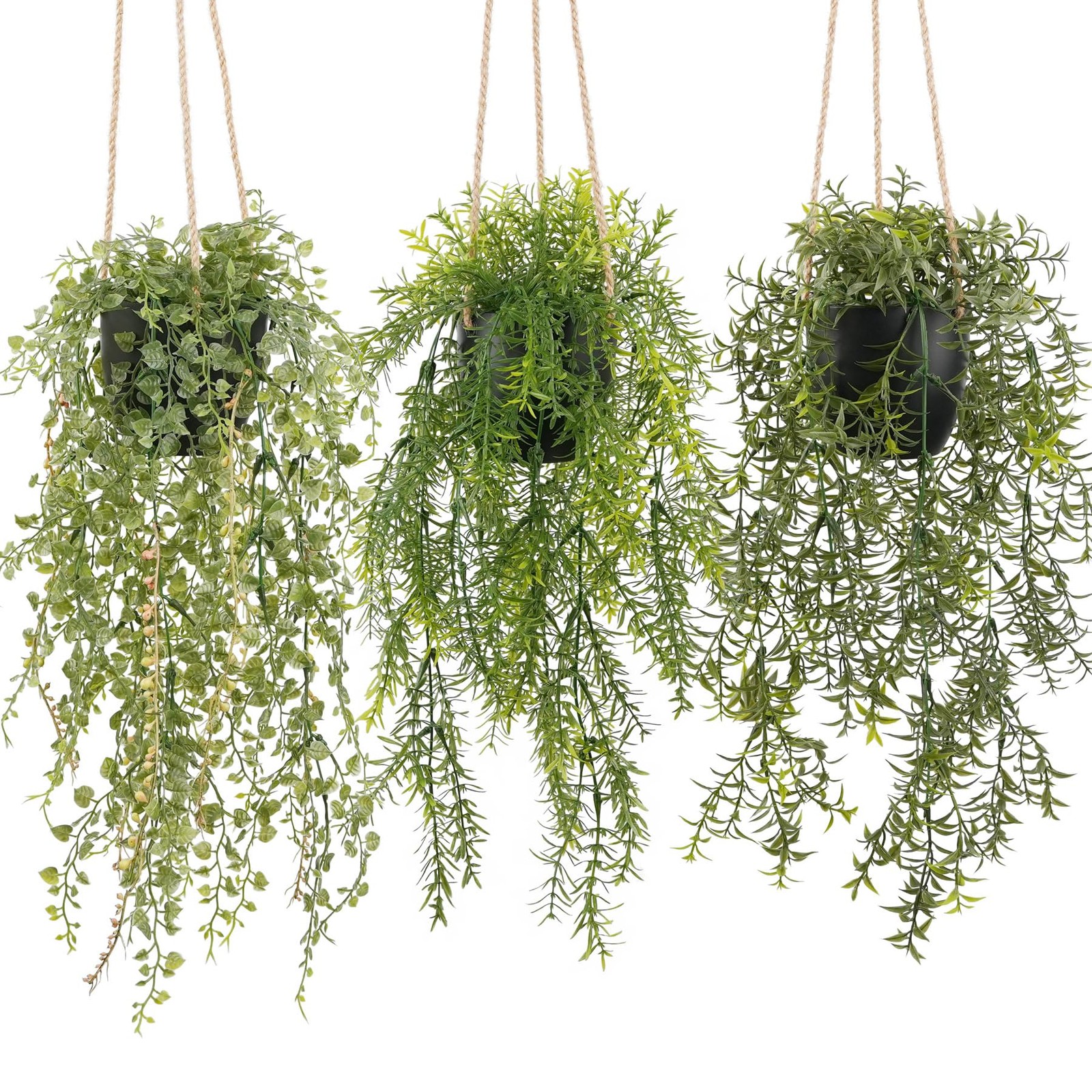 3 Packs 18.5″ Fake Hanging Plants with Black Pots for Wall Decor