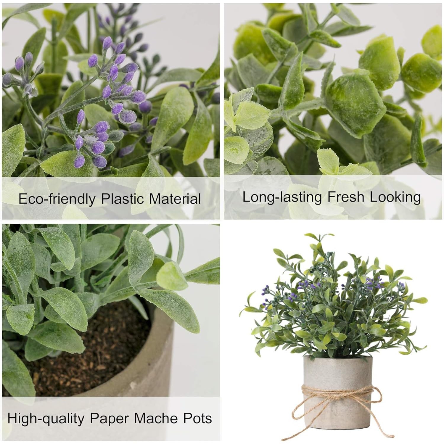 3 Pack Small Fake Plants in Farmhouse Pulp Pot for Home Decor