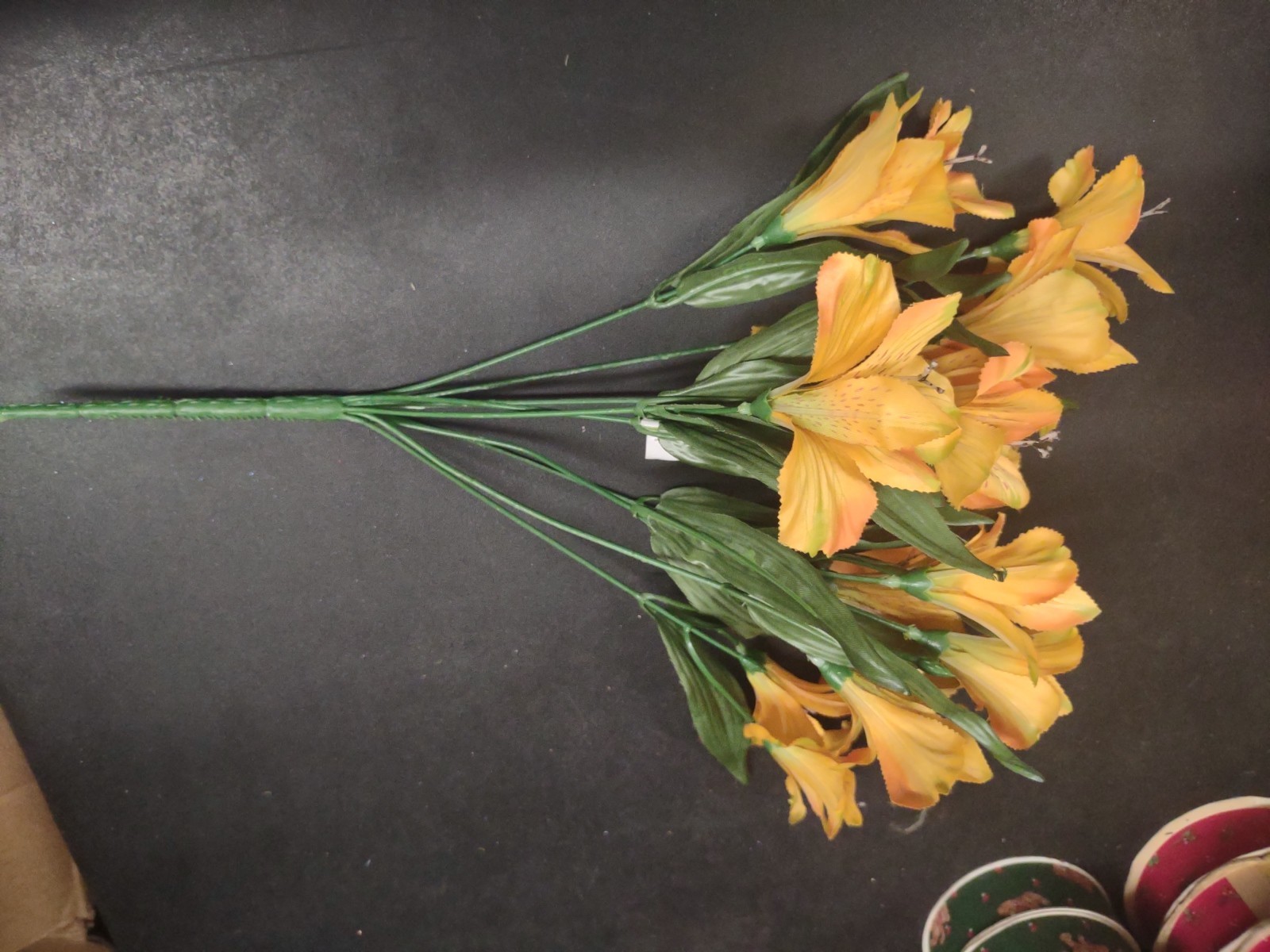 16″ Silk Alstroemeria Bush, 9 Stems, 18 Blooms, Satin Finish Flowers Yellow Gold