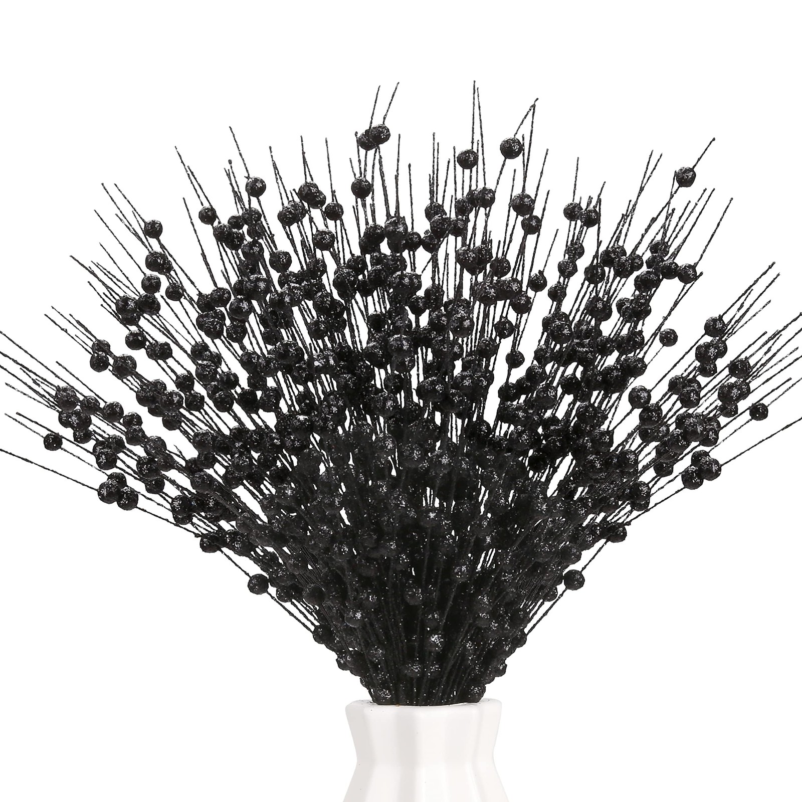 12 PCS Artificial Glitter Berry, Black Glitter Picks Artificial Berries Stems fo
