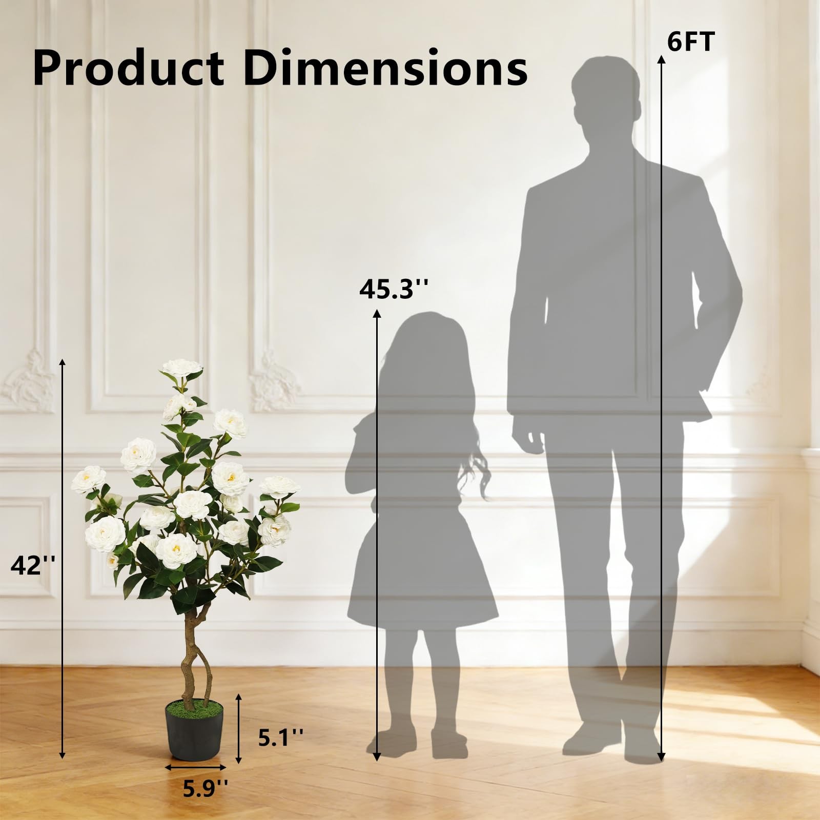 Best Artificial Camellia Tree 2 Pack, 42” Faux Plant in Pot with 24 Blooming