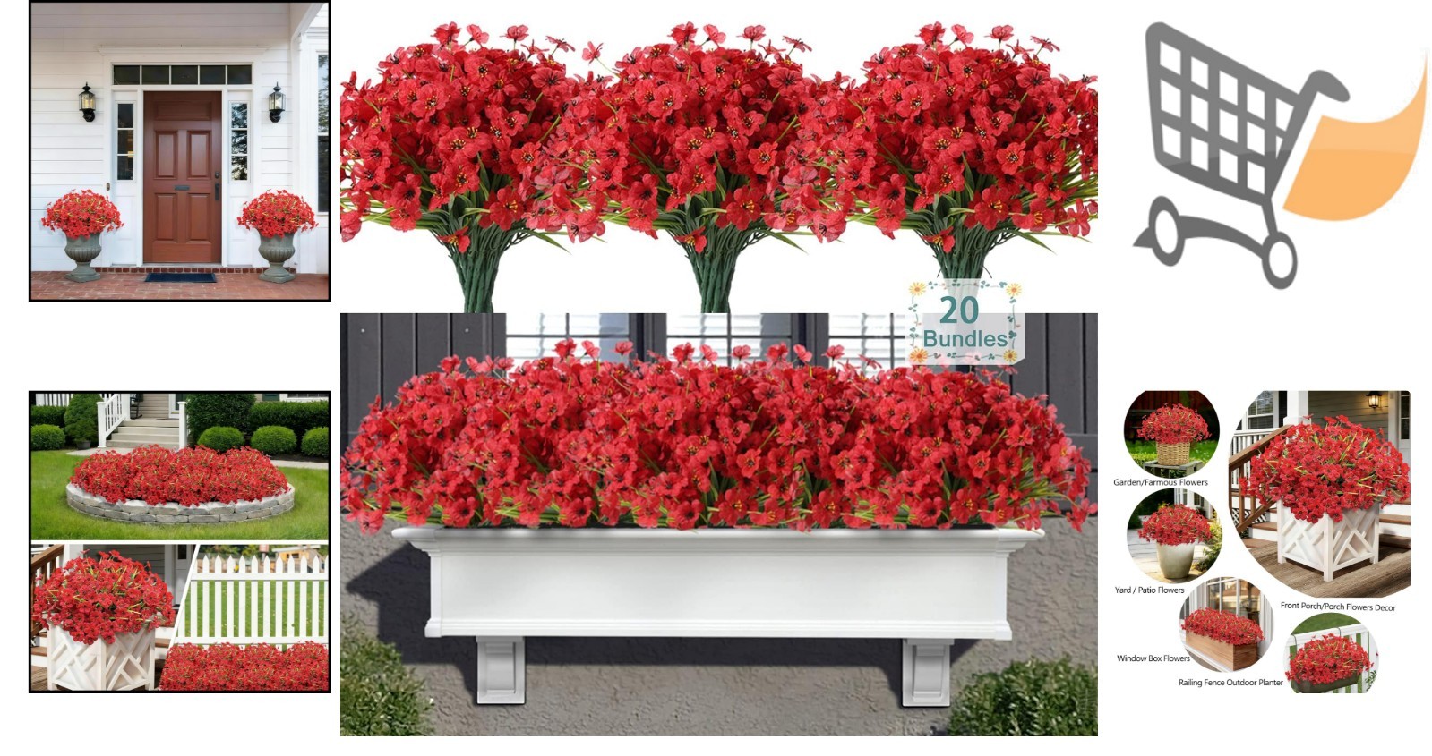 Artificial Flowers 20 Bundles UV Resistant Faux Silk Plants for Outdoor Decor
