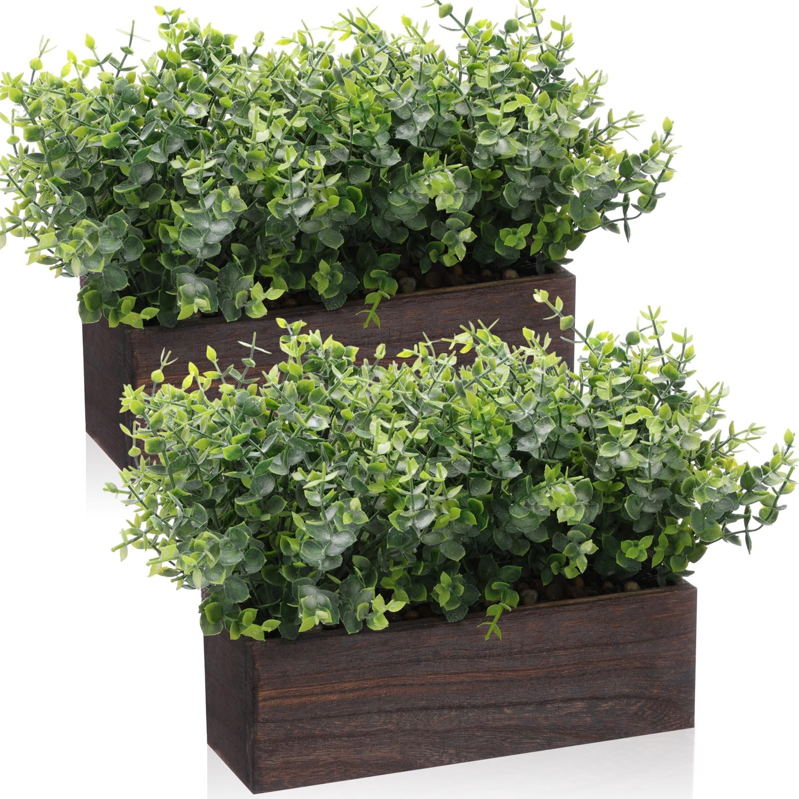 2 Pack 11.4×3.7×7.8 Inch Artificial Eucalyptus Wood Planter Box Retro Style