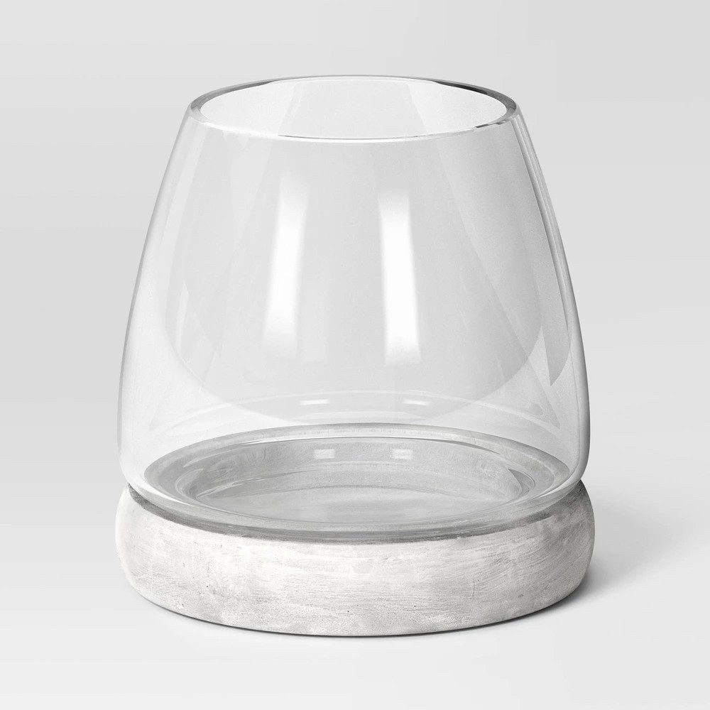 Threshold Round Glass Terrarium w/ Cement Base Indoor Outdoor 5.75″ New