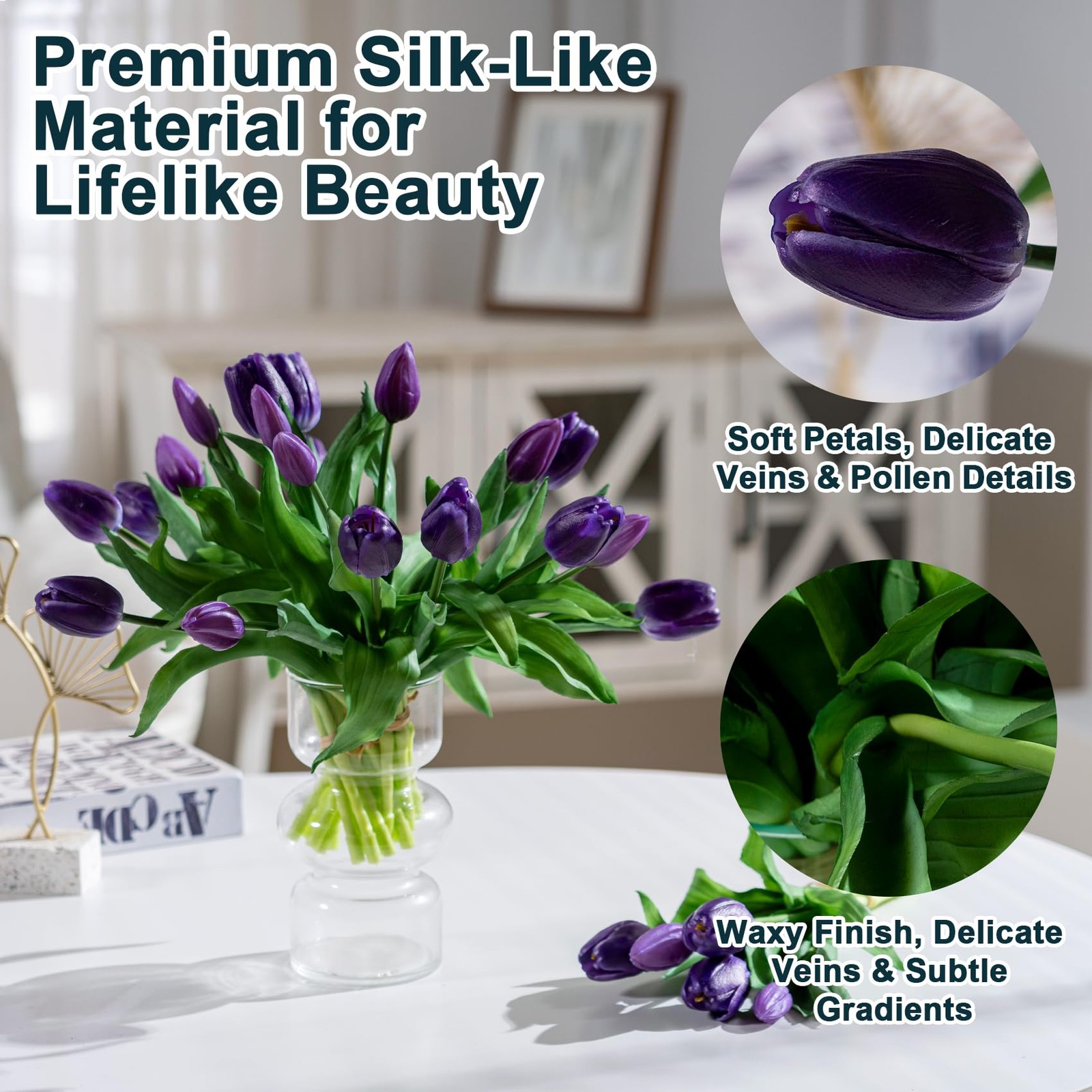 20 PCS Fake Tulips 12 Inch Artificial Silk Flowers Bouquet Gift Box Decor