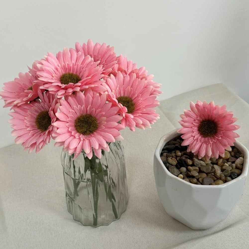 10PCS Artificial Daisy Artificial Flowers Gerbera Daisy Silk Flowers Faux Flo…