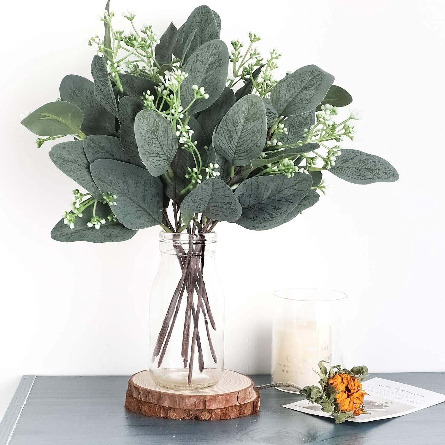 20PCS Artificial Eucalyptus Stems & seeds, Leaves Branches Greenery Stems
