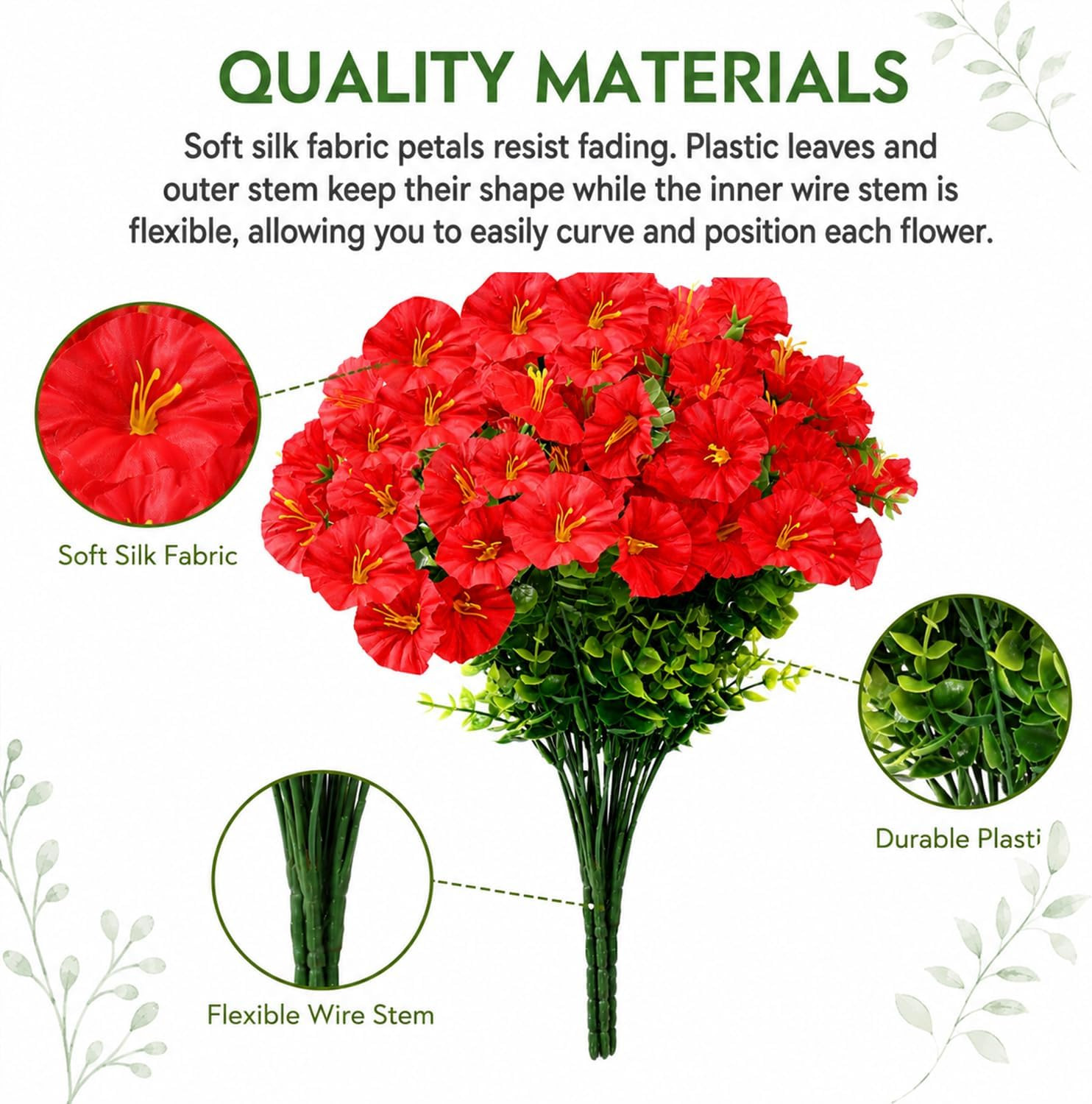 24 Bundles Artificial Flowers for Outdoors UV Resistant, Fake Silk Flowers for O