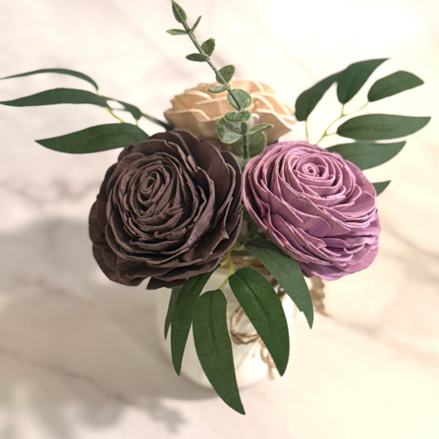 Sola Wood Flower Centerpiece Purple Ivory Rose Mason Jar Arrangement Home Decor