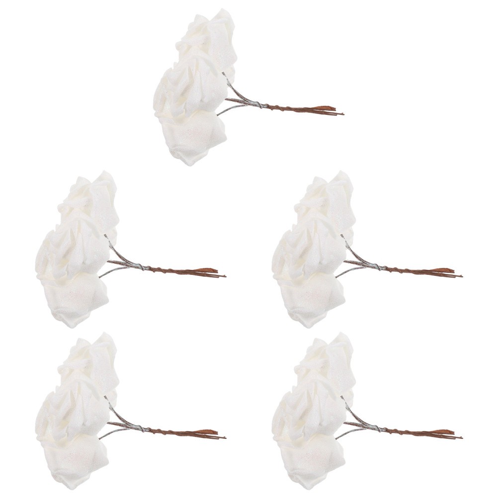 25 PCS Glitter White Rose Fake Flower Roses Artificial Wedding Flowers